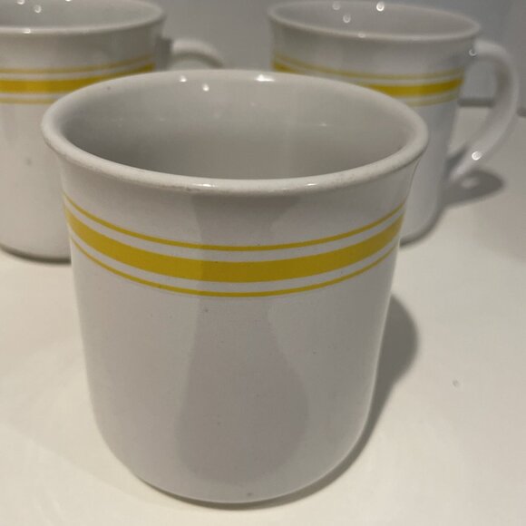 Vintage 1970s CITRUS Yellow Stripe Coffee Mugs Set of 4 Ceramic Retro Rainbow - Picture 5 of 9